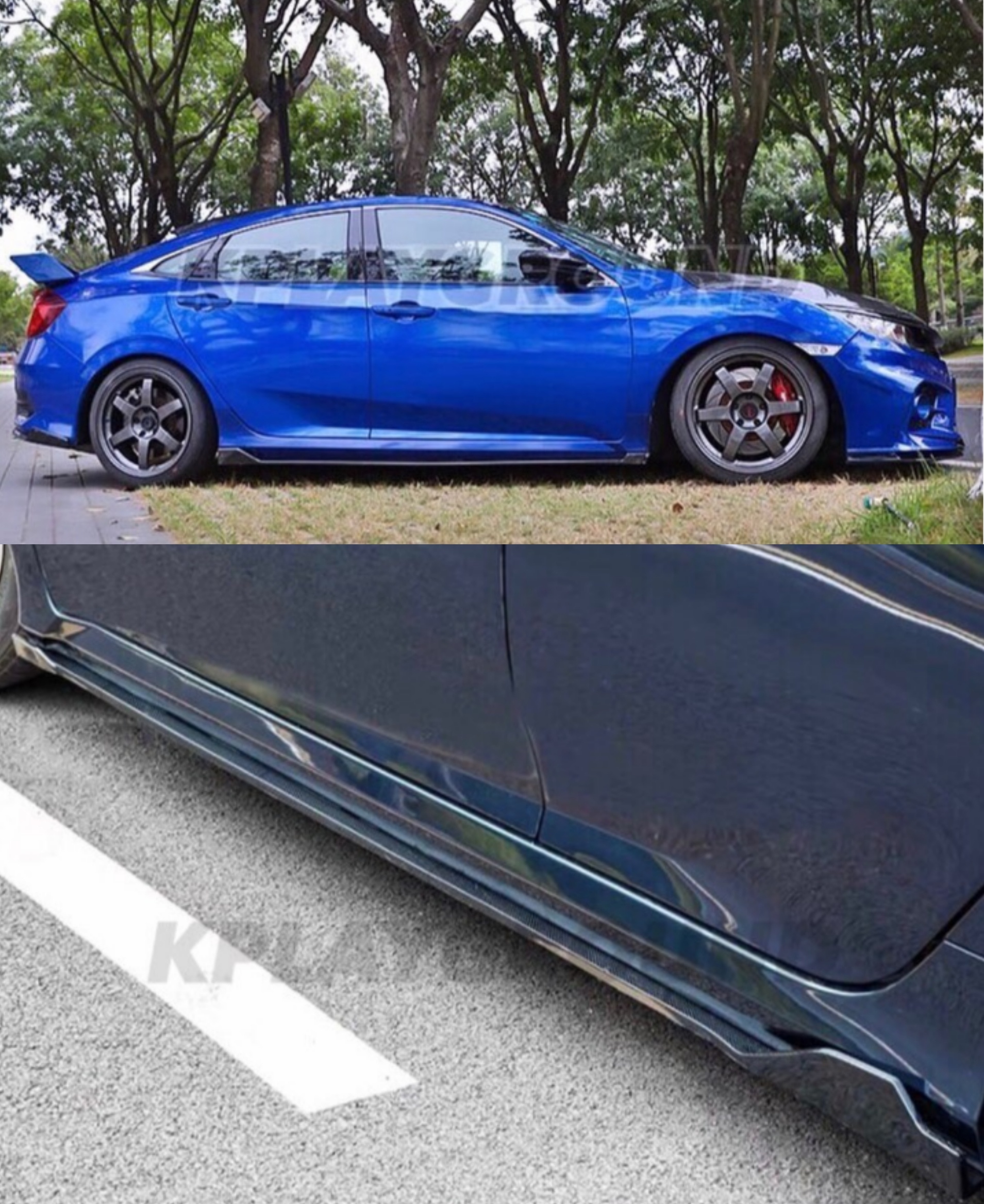 AKASAKA Side Skirts (2016+ Honda Civic sedan model, fit on Si)